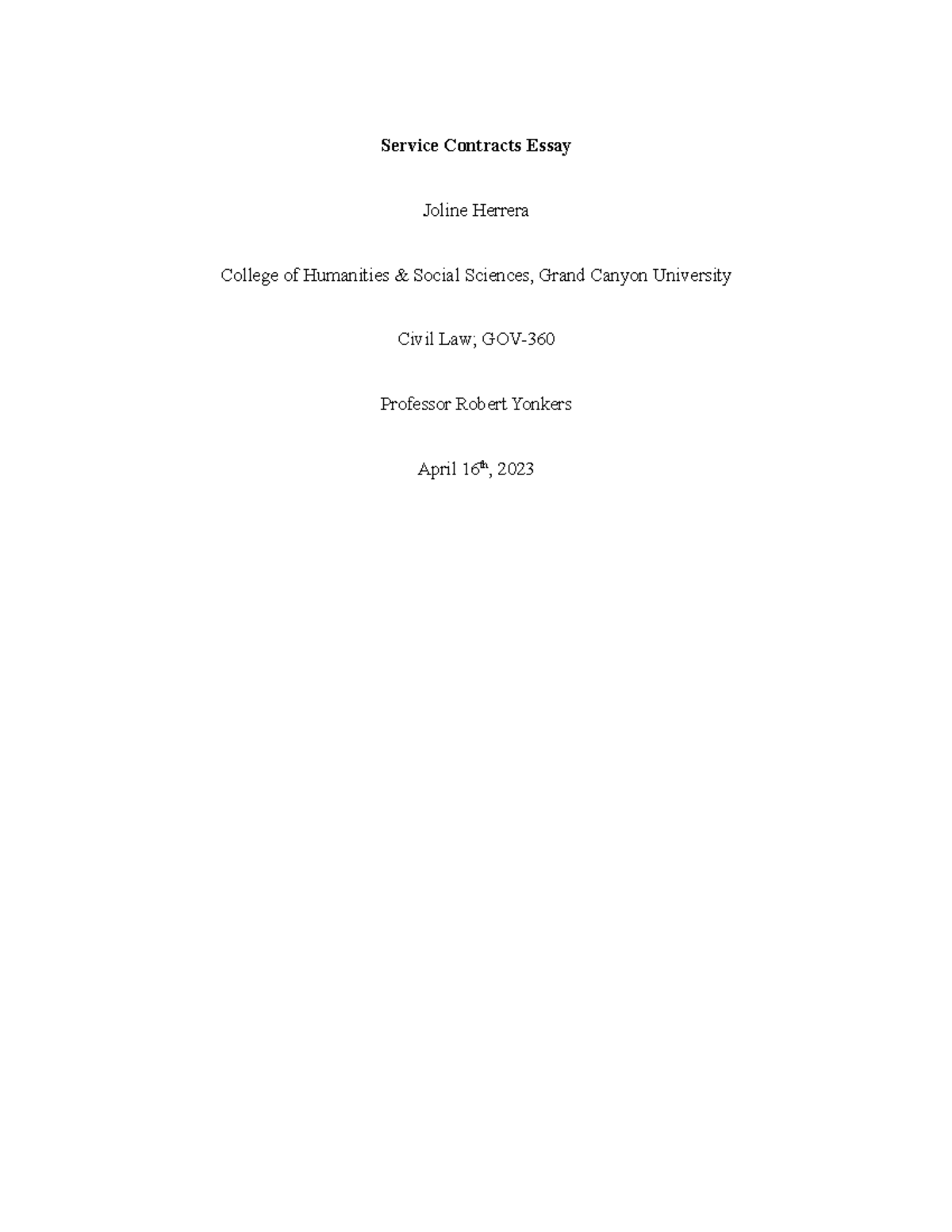 Service Contract Essay - Service Contracts Essay Joline Herrera College ...