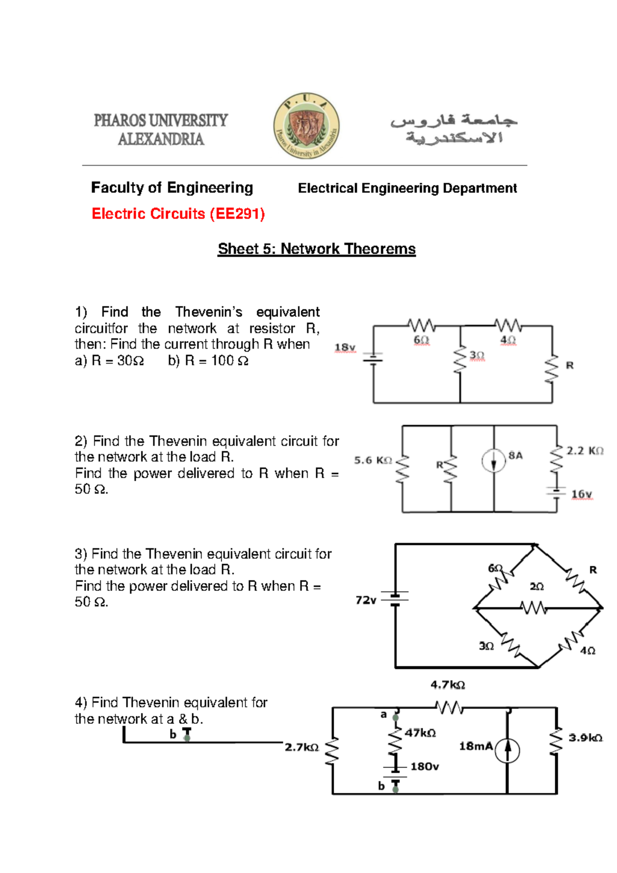 EE291 Sheet 5 - Faculty of Engineering Electrical Engineering ...