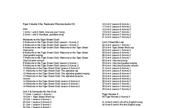 Tiger 3 Audio CDs: Tests & Phonics CD Track List - Studocu