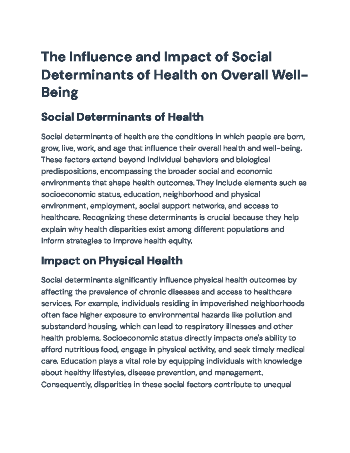 The Influence of Social Determinants on Health Disparities and Equity ...