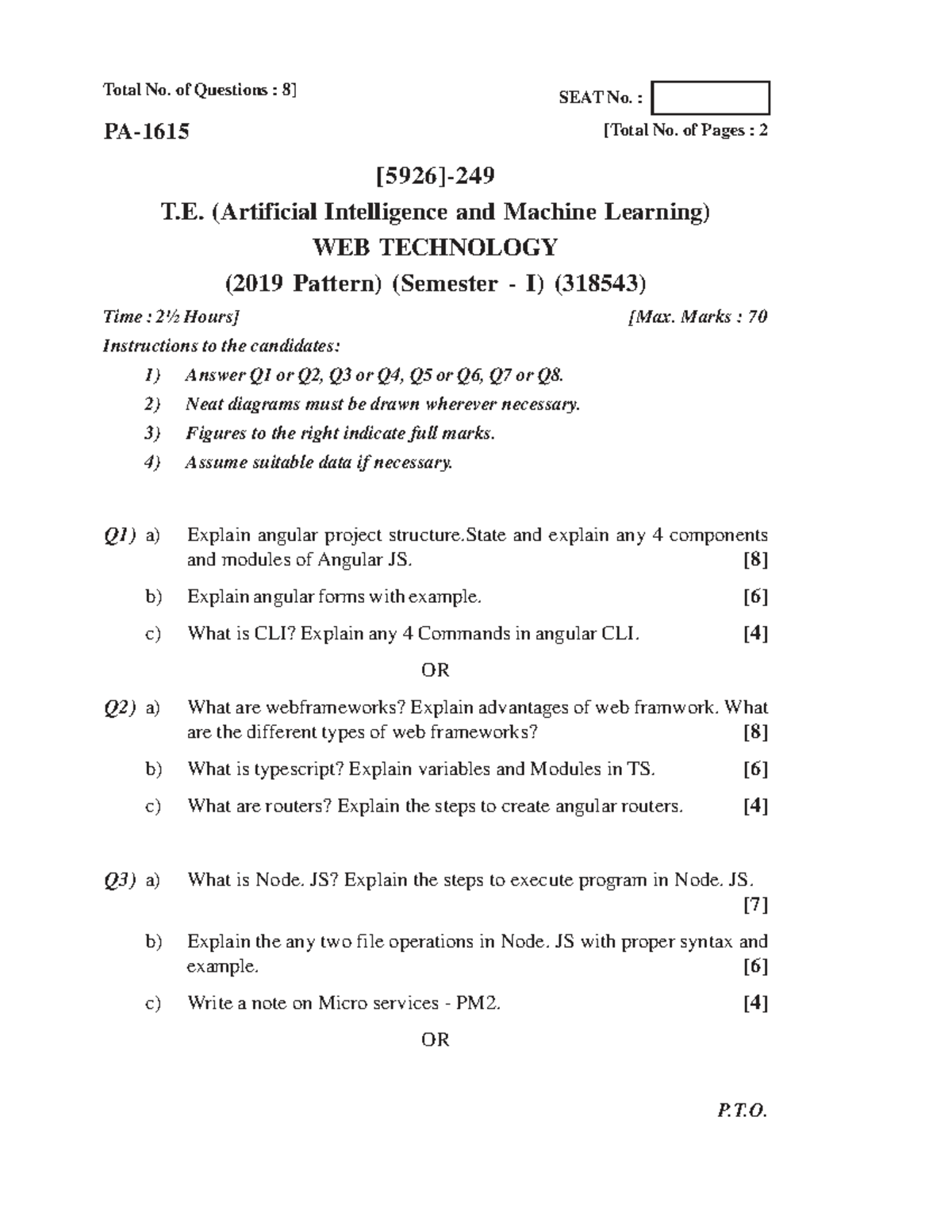 T.E. (AIML) Web Technology Exam Paper (2019 Pattern) - Oct 2022 - Studocu