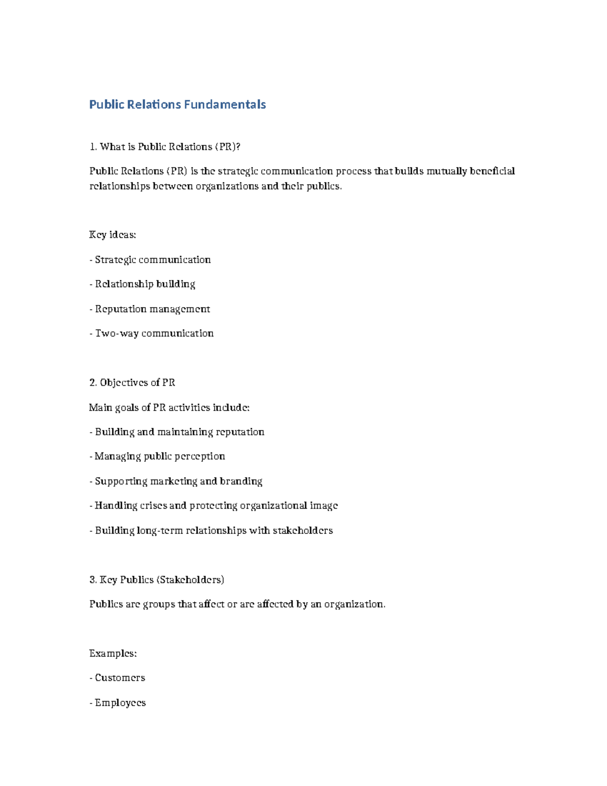 PR Fundamentals: Understanding Public Relations Concepts and Functions ...