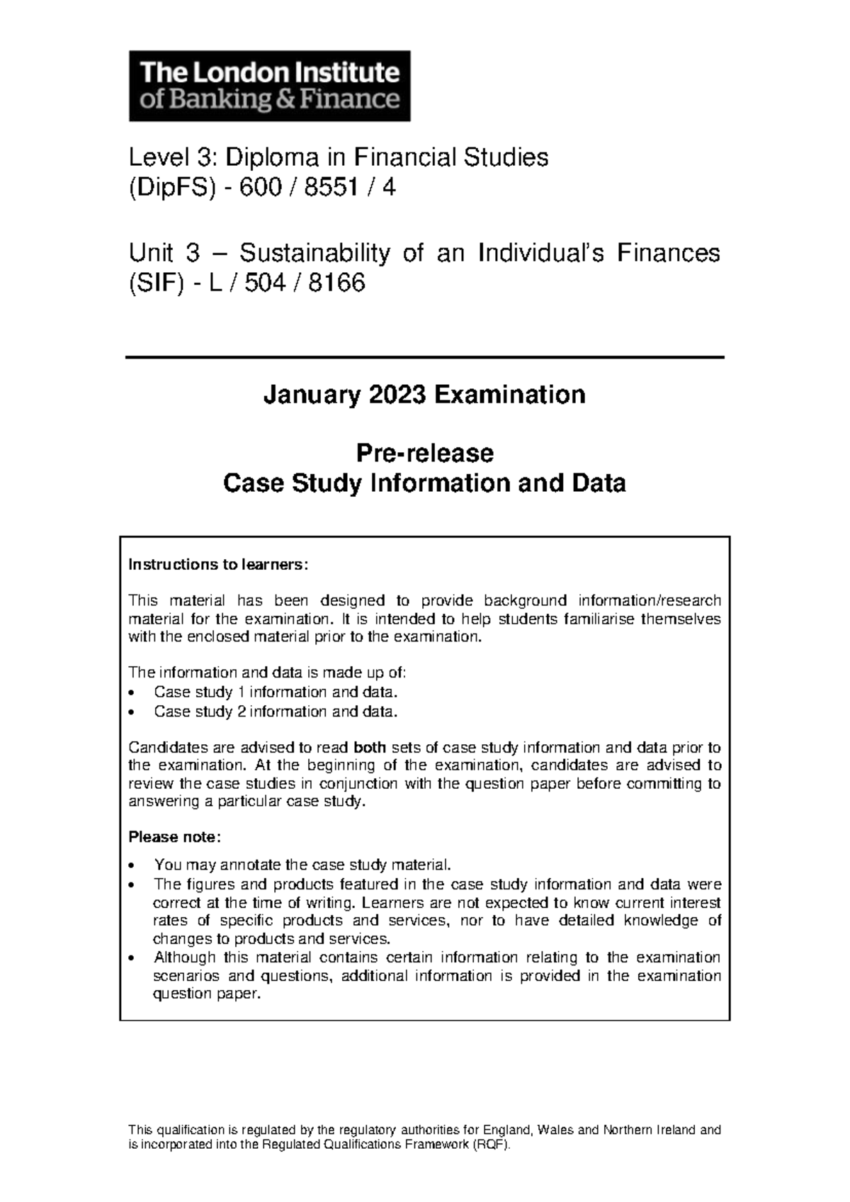 Dip FS U3 Jan 2023 - Pre-Release Case Study Notes on Personal Finances ...
