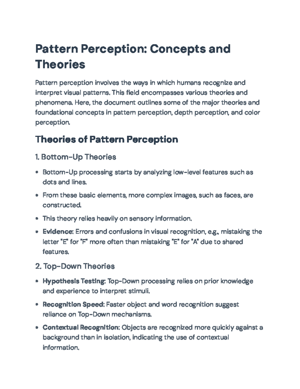 Pattern Perception Theories: Concepts on Depth and Color Perception ...