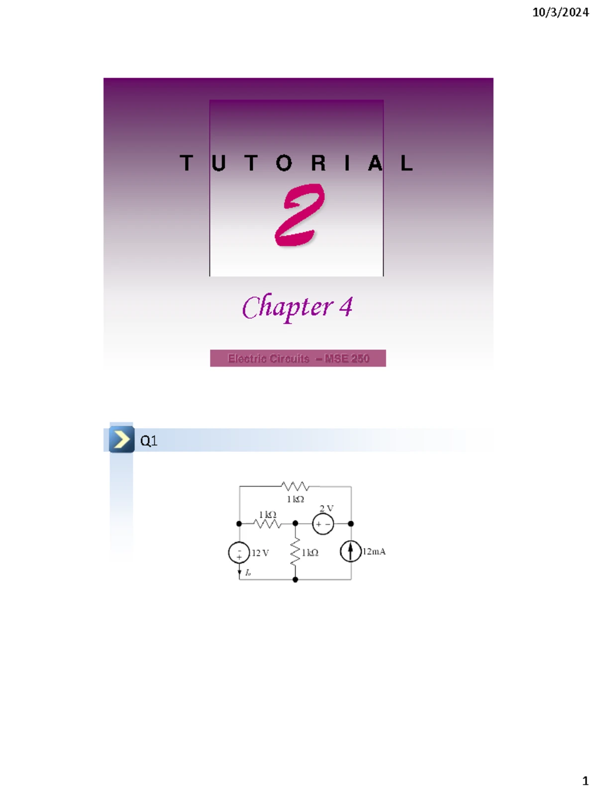 MSE 250 - Introduction to Electric Circuits: Course Overview and ...