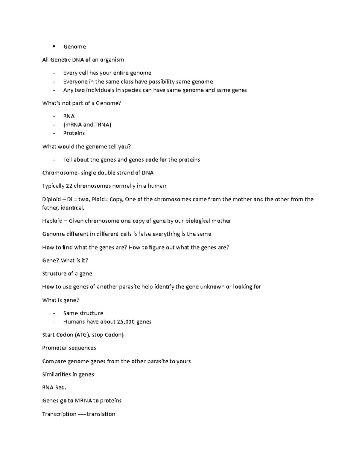 Genetics Genome Notes - Genome All Genetic DNA of an organism Every ...