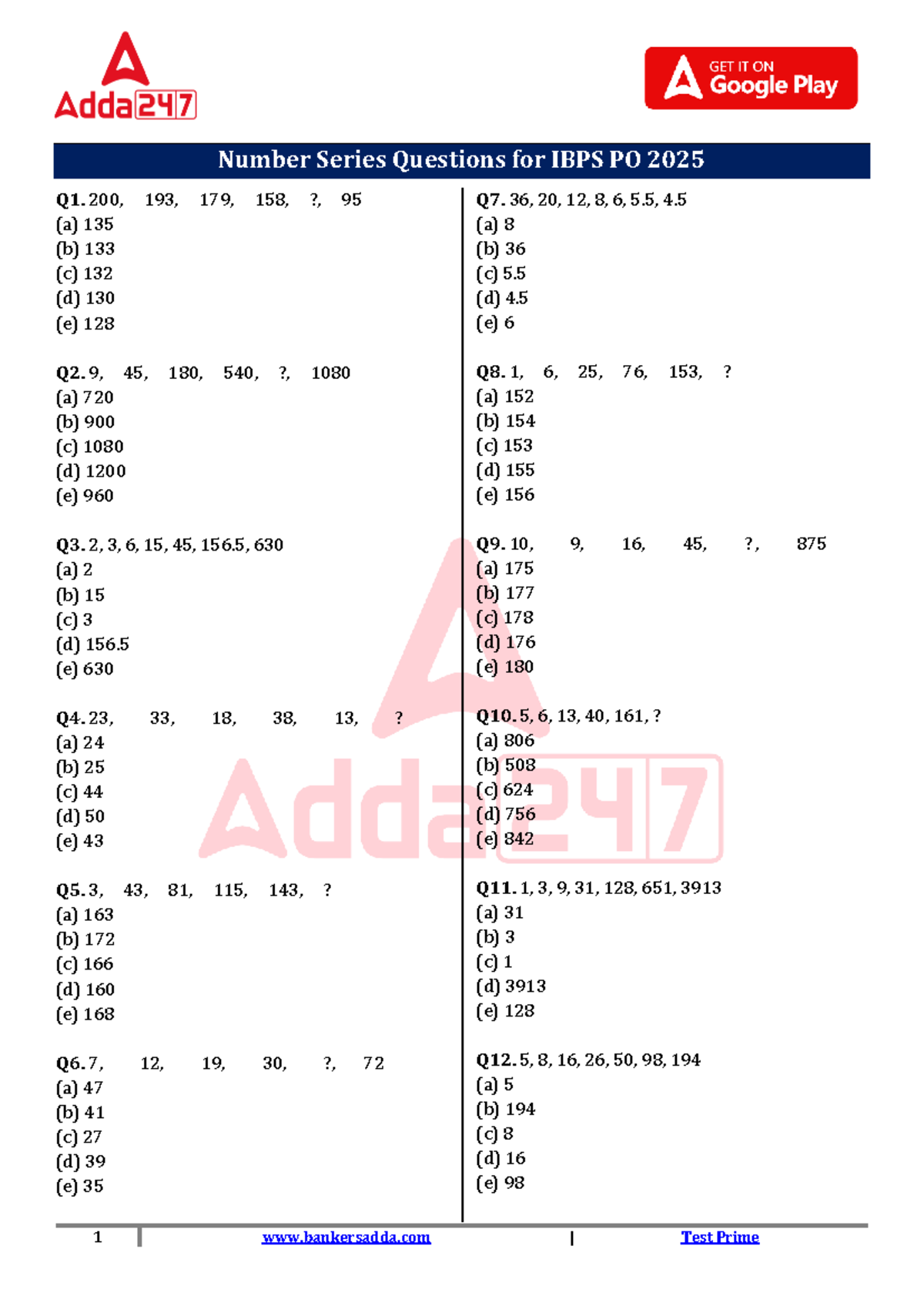 Number Series Questions for IBPS PO 2025 Exam Prep - Studocu