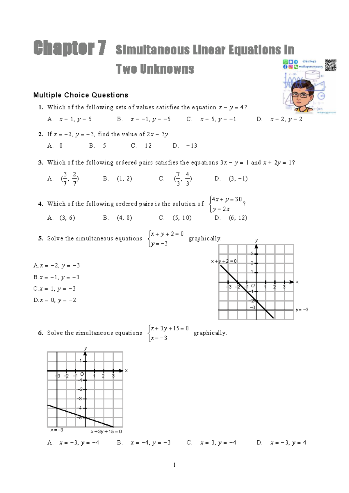 S2 CH 7 Simultaneous Linear Equations in Two Unknowns Quiz - Studocu