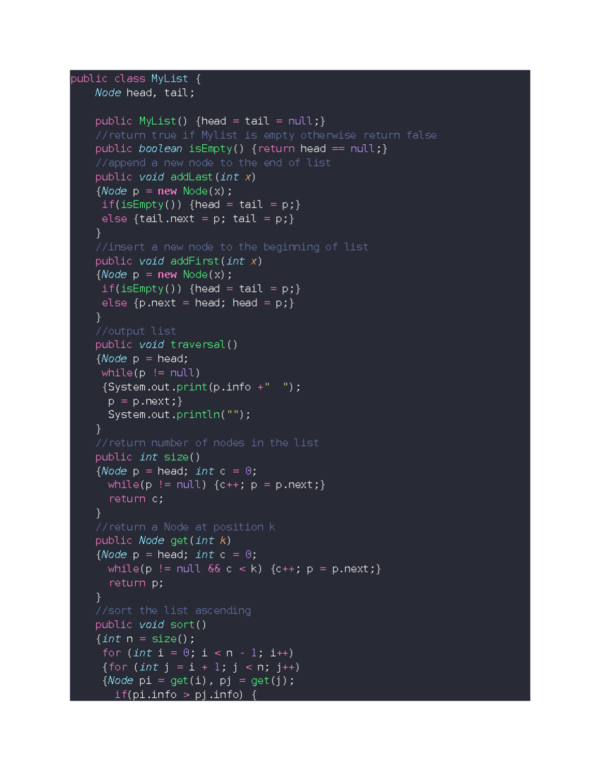 Java Programming - MyList Class Implementation and Methods - Studocu