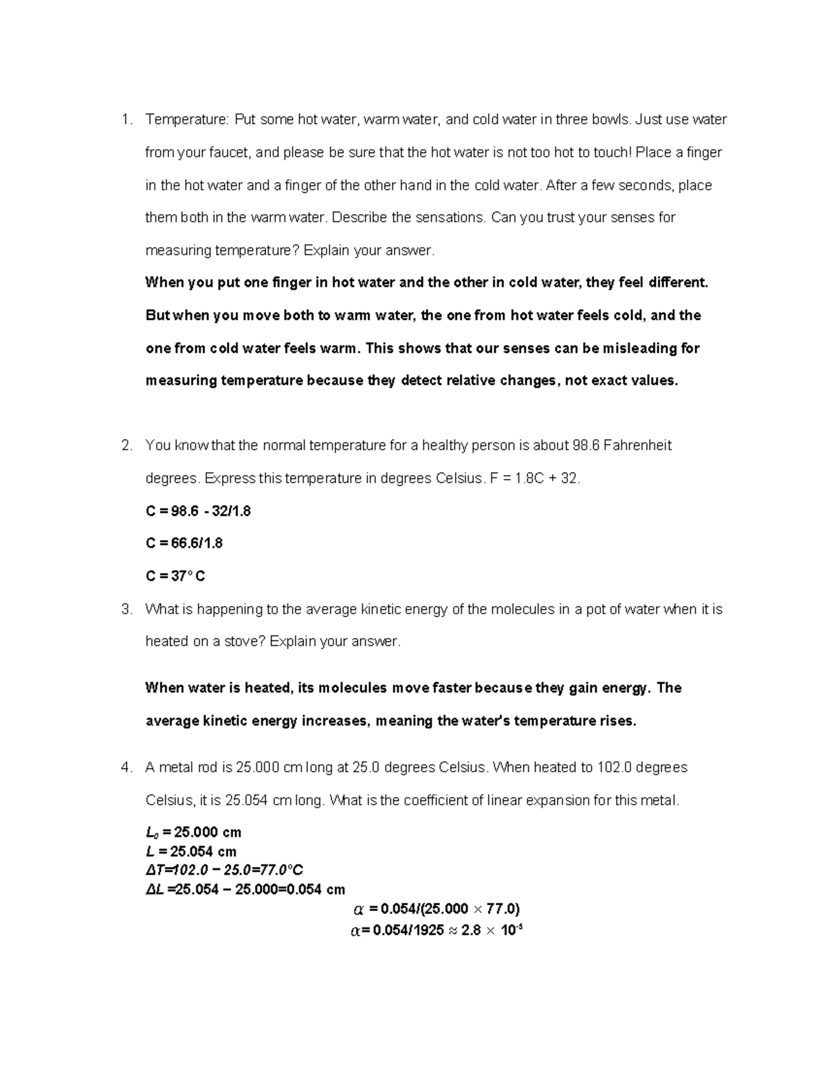 06 01 - Worksheet - 1. Temperature: Put some hot water, warm water, and ...