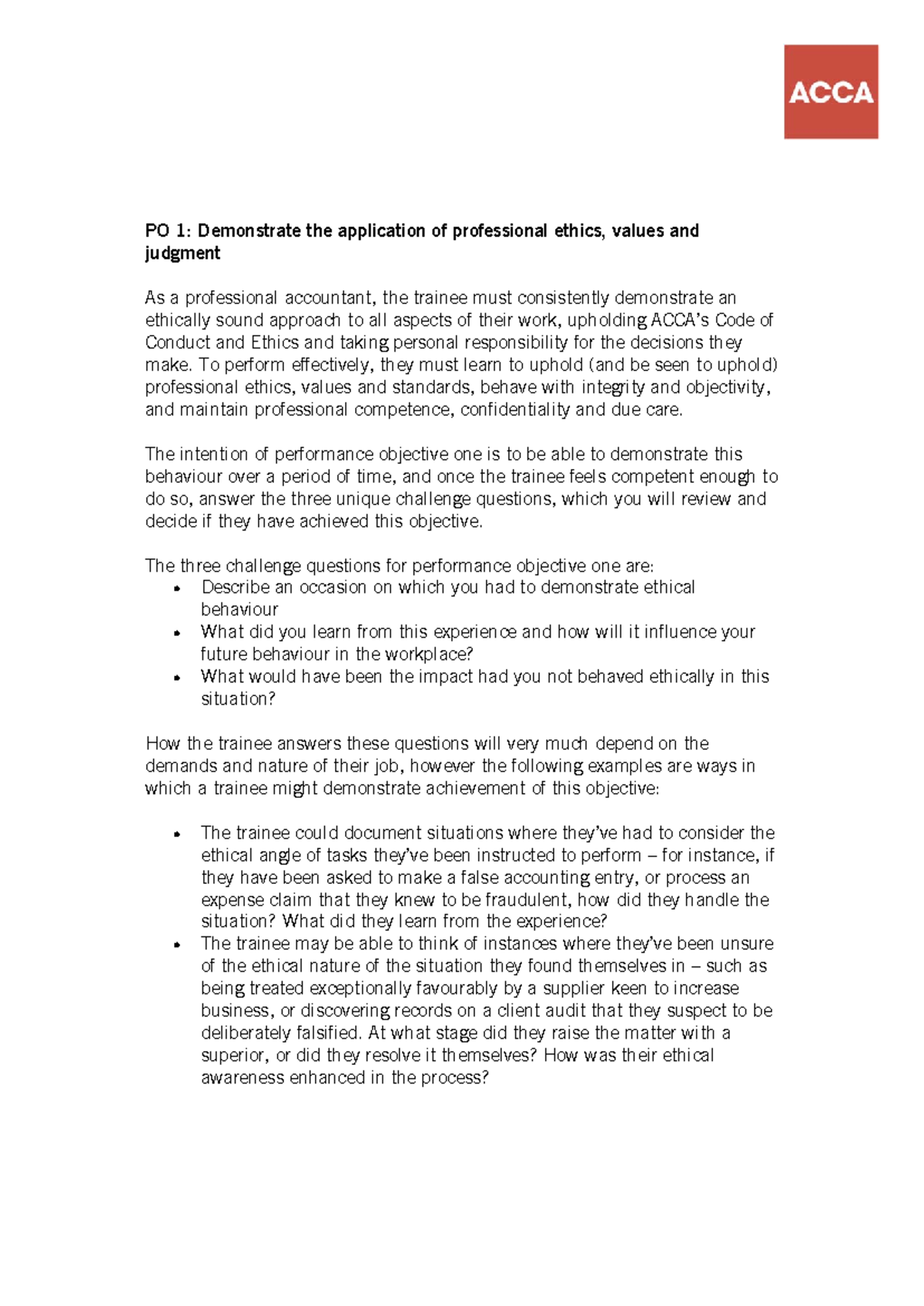 ACCA P1: Performance Objective 1 - Ethics and Professional Judgment ...