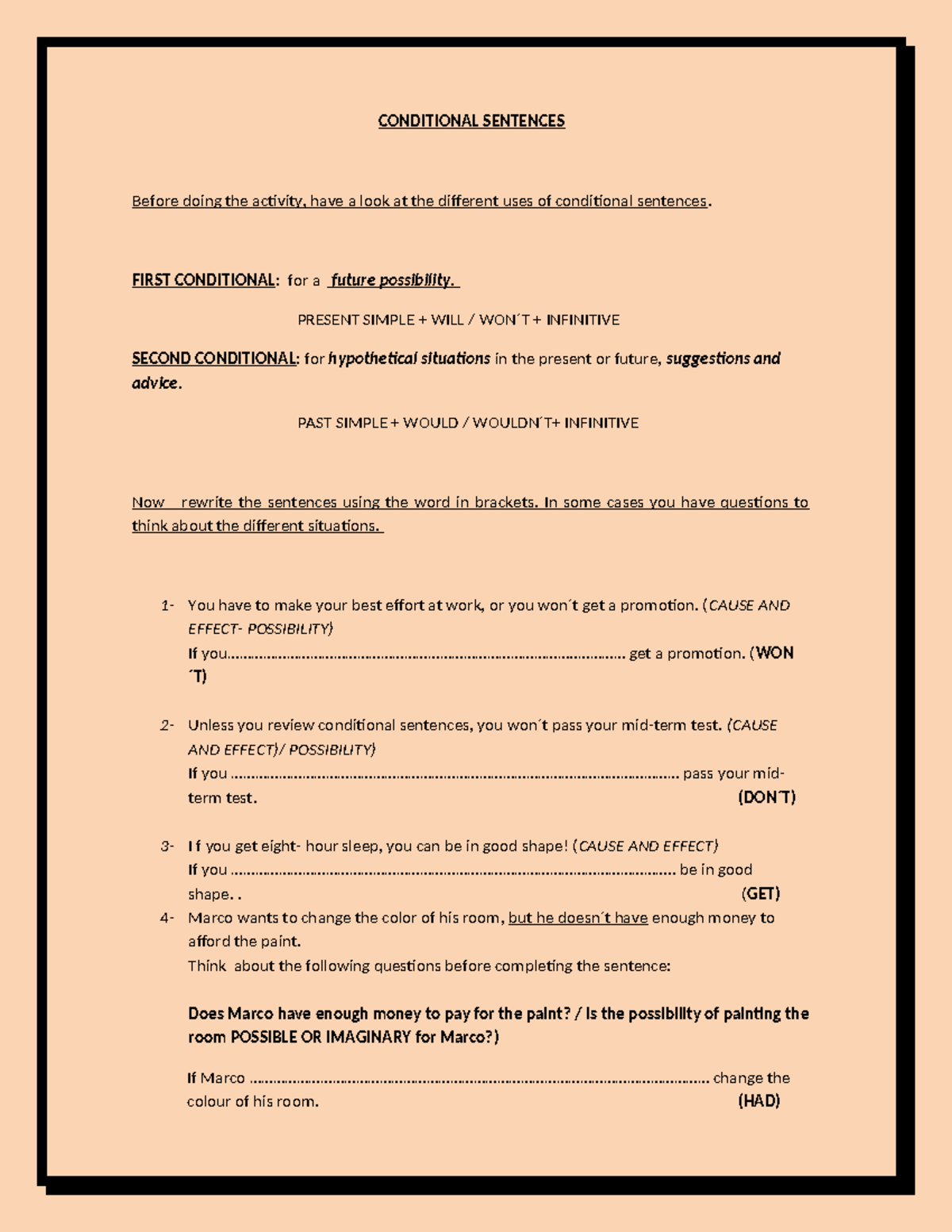 4to A First and Second Conditional Practice Exercises - Studocu