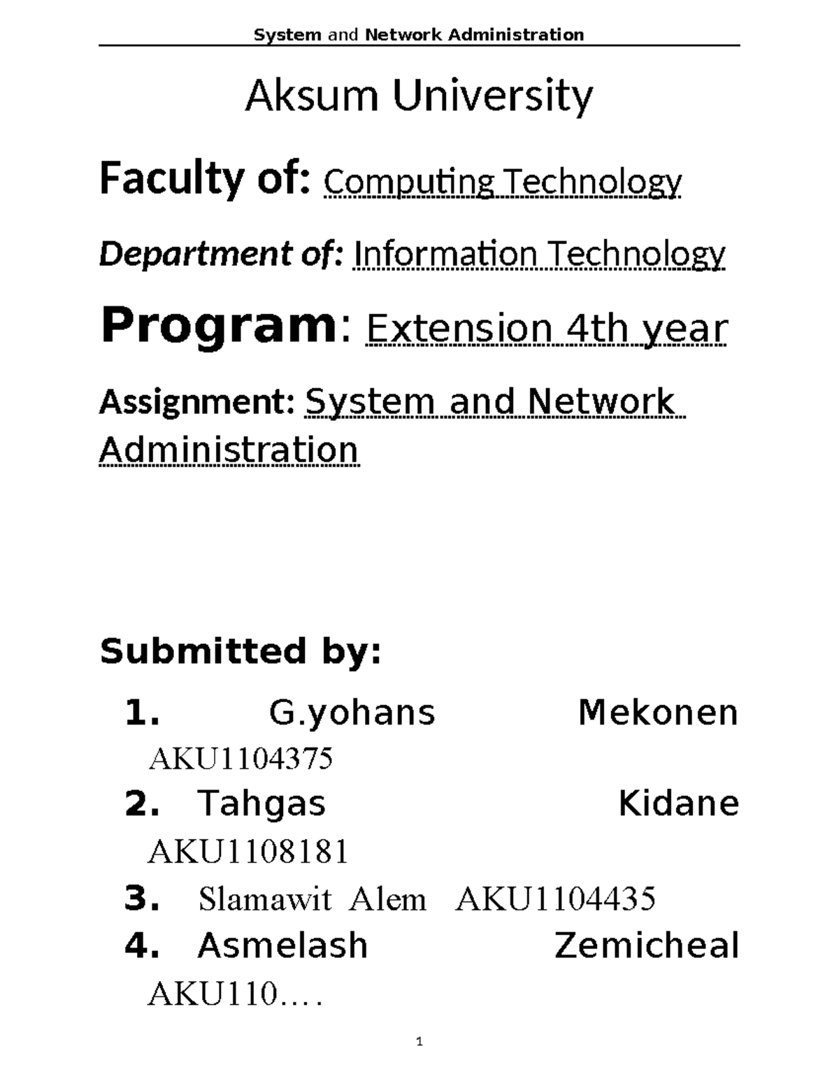 System and Network Admin Assignment - Aksum University Guidelines - Studocu