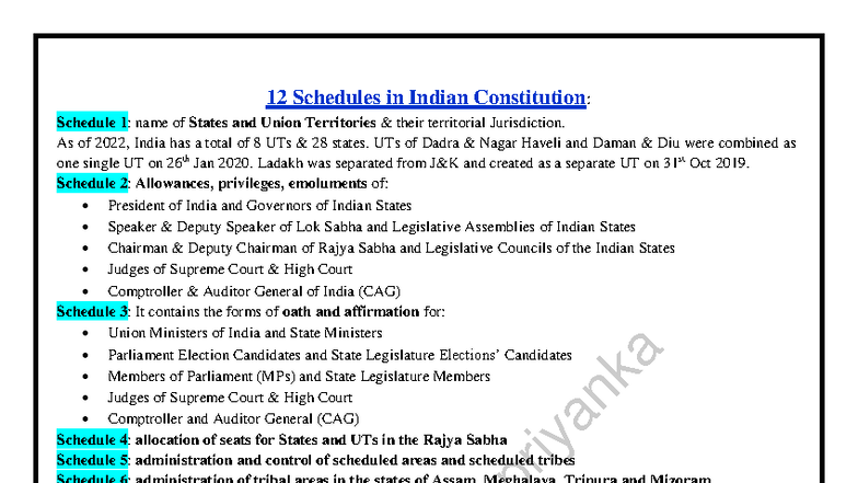 Constitution Law: 12 Schedules of the Indian Constitution Explained ...