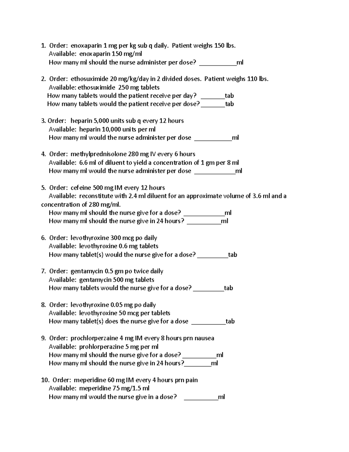 Dosage Calculations Level 1 - Practice Problems and Solutions - Studocu