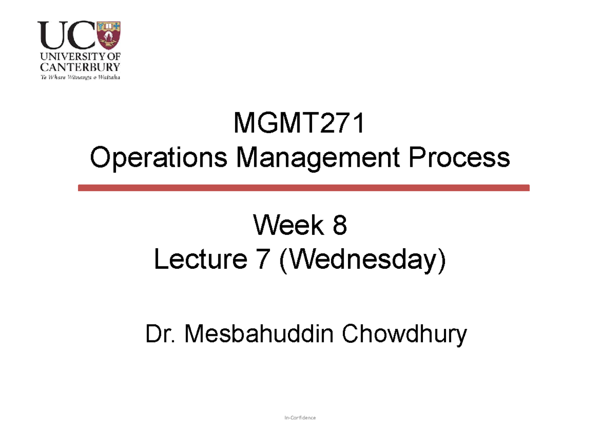 MGMT271 Week 8 Lecture 7: Quality Control & SPC Overview - Studocu