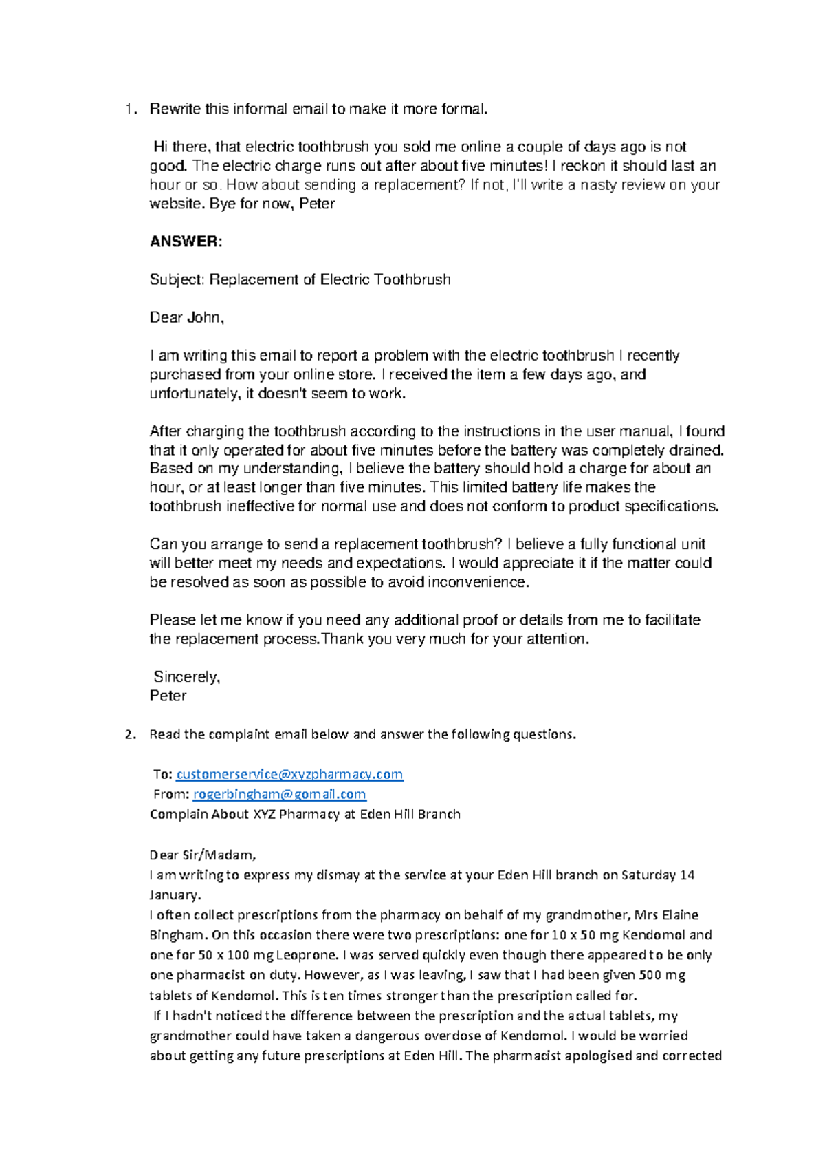 LCC Formal Email Writing Practice and Complaint Handling Guide - Studocu