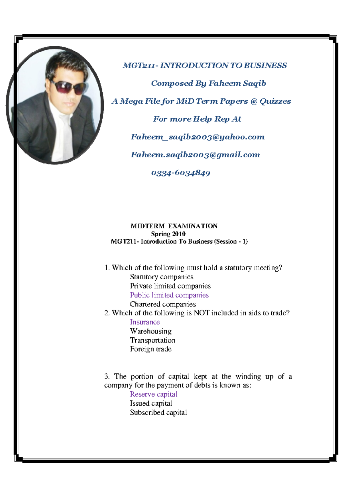 MGT 211 Midterm Exam Study Guide: Business Concepts & Quizzes - Studocu