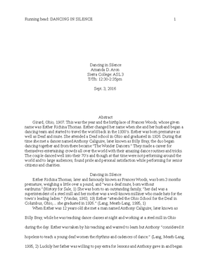 Reaction Paper 1 - ASL 1 - Running head: REACTION PAPER 1 Reaction and ...