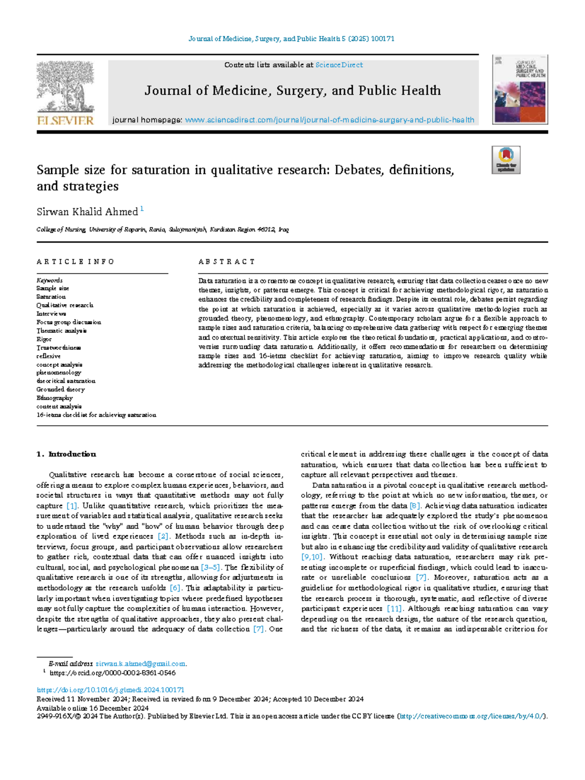 Sample Size and Data Saturation in Qualitative Research: Insights and ...