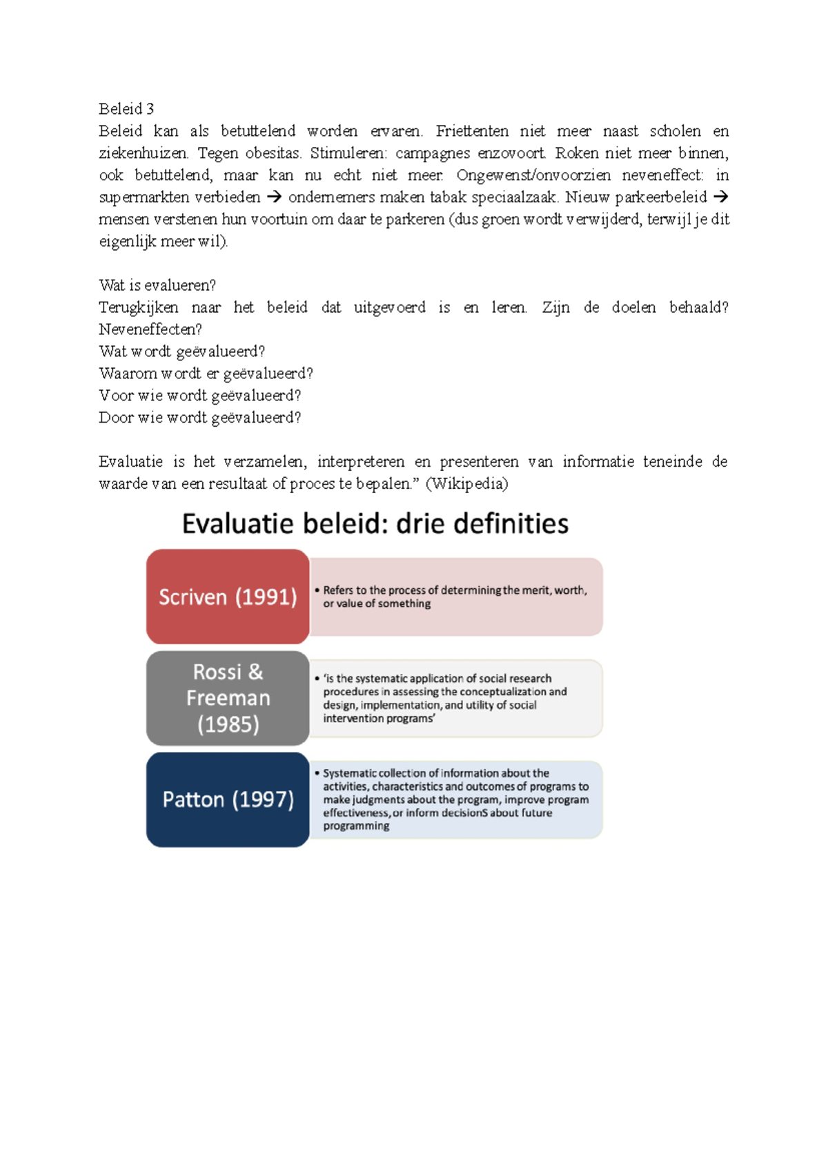Beleid 3 Colleges - Evaluatie en Effectiviteit van Beleid - Studeersnel