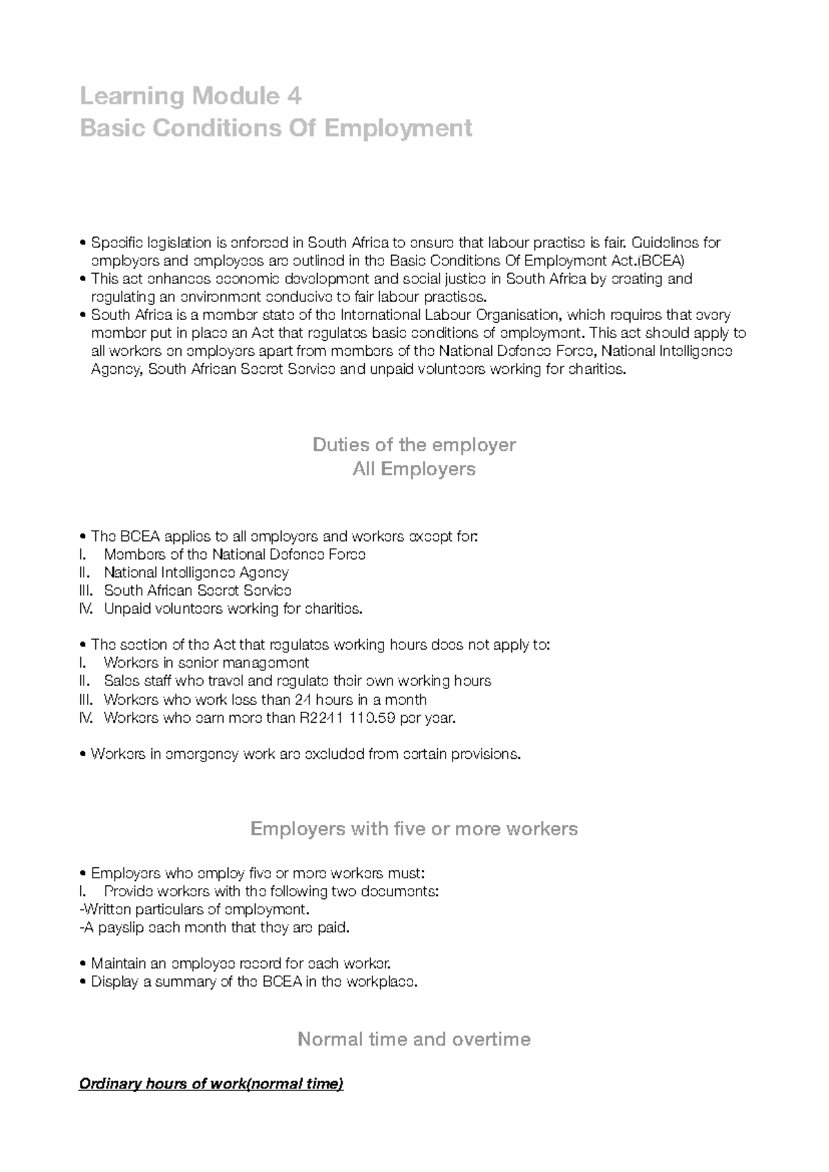 Learning Module 4: Basic Conditions of Employment Overview - Learning ...