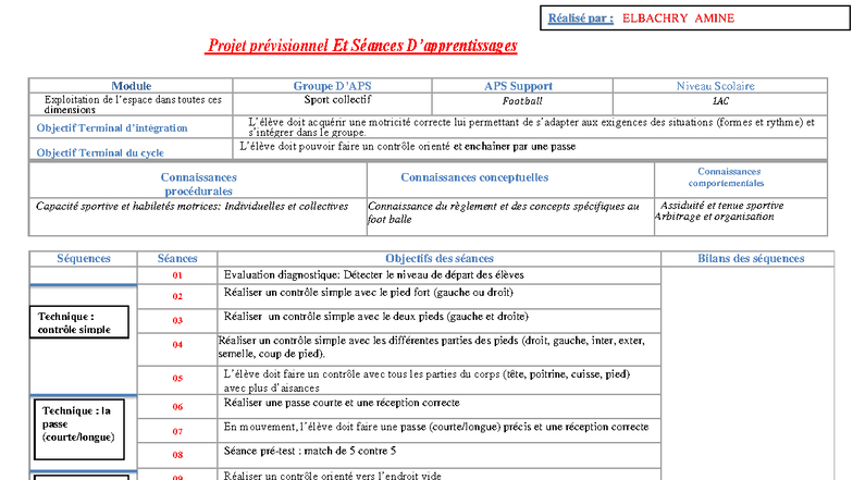 Projet Prévisionnel de Séances d - Document Preview
