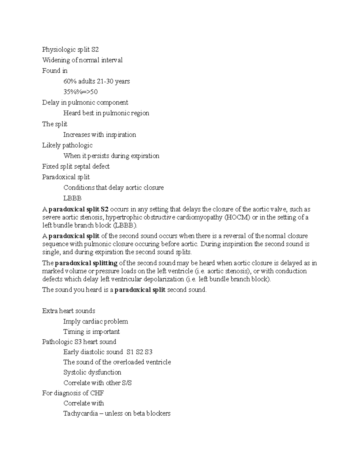 Physiologic split S2 - note - Physiologic split S Widening of normal ...