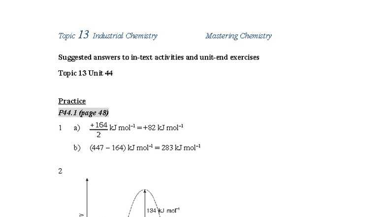 Topic 13 Industrial Chemistry Mastering Chemistry: Suggested Answers ...