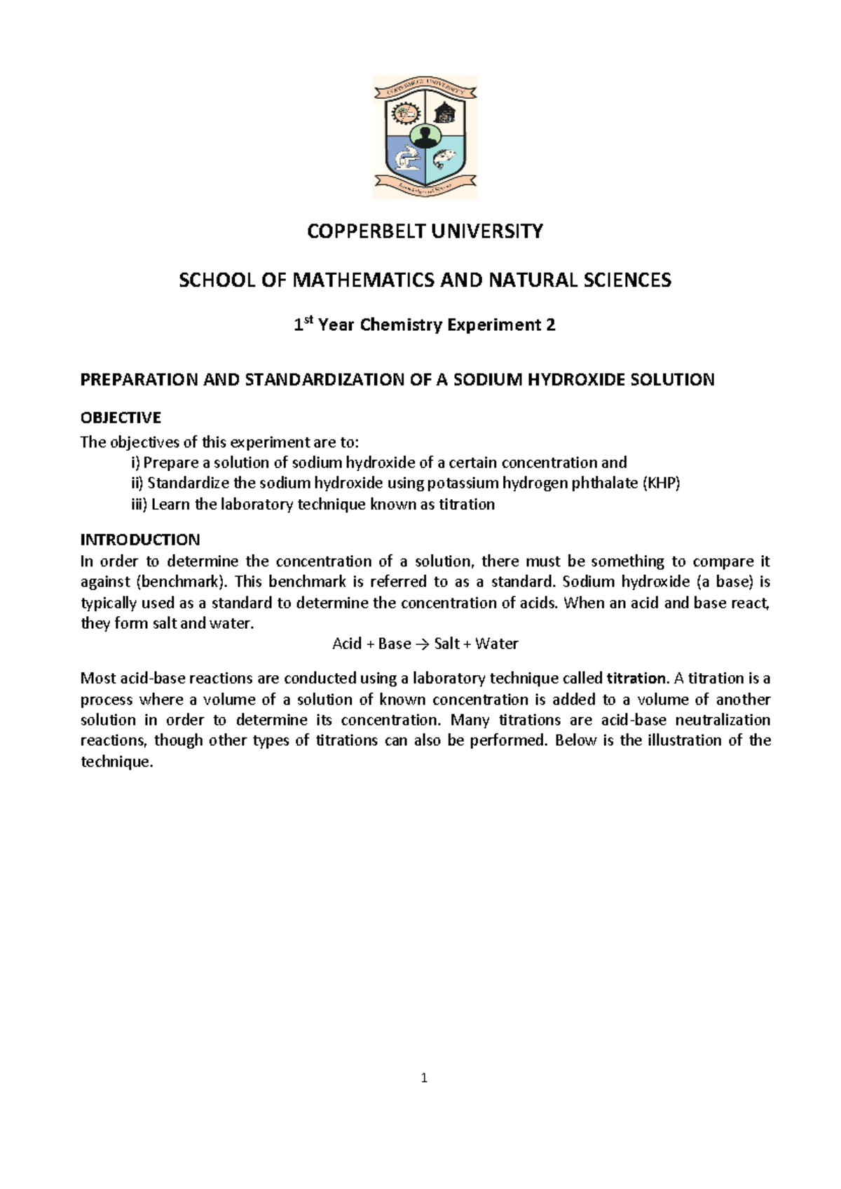 1st Year Chemistry Experiment 2: NaOH Solution Prep & Standardization ...