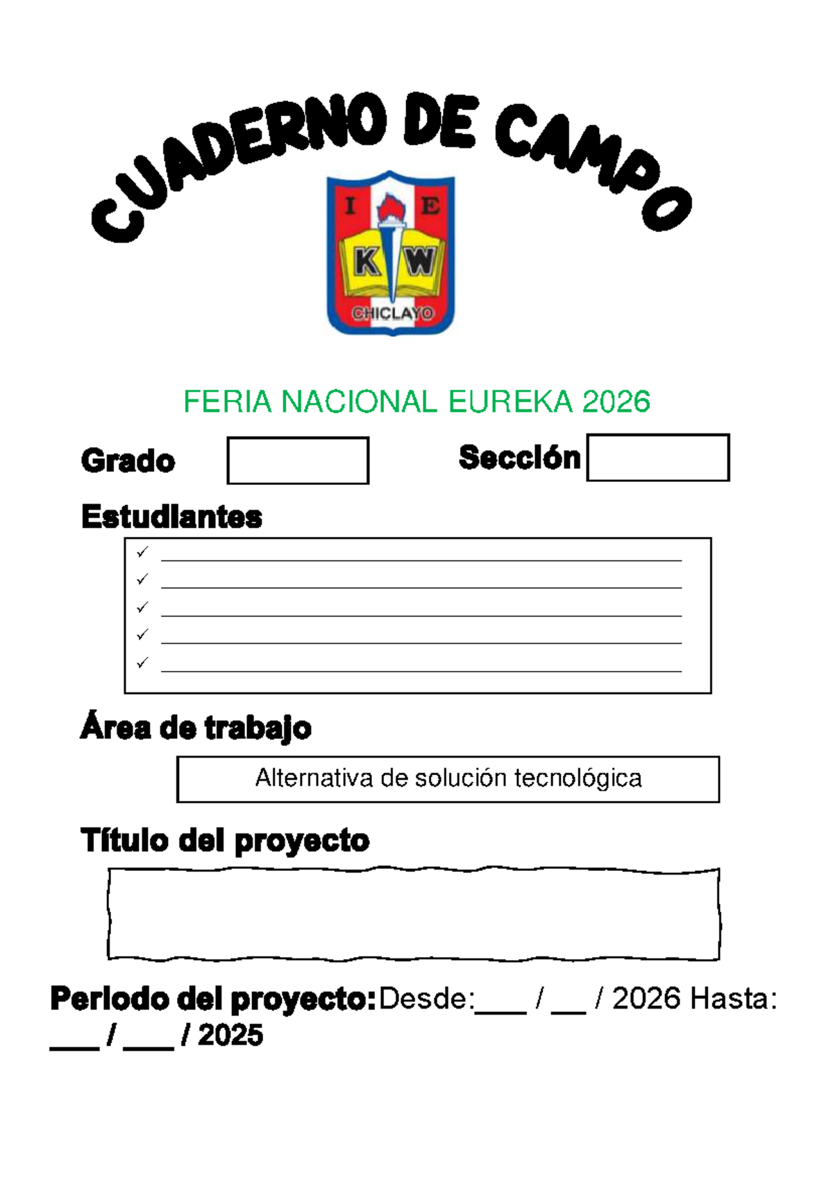 FERIA NACIONAL EUREKA 2026: Cuaderno de Campo - Solución Tecnológica - Document Preview