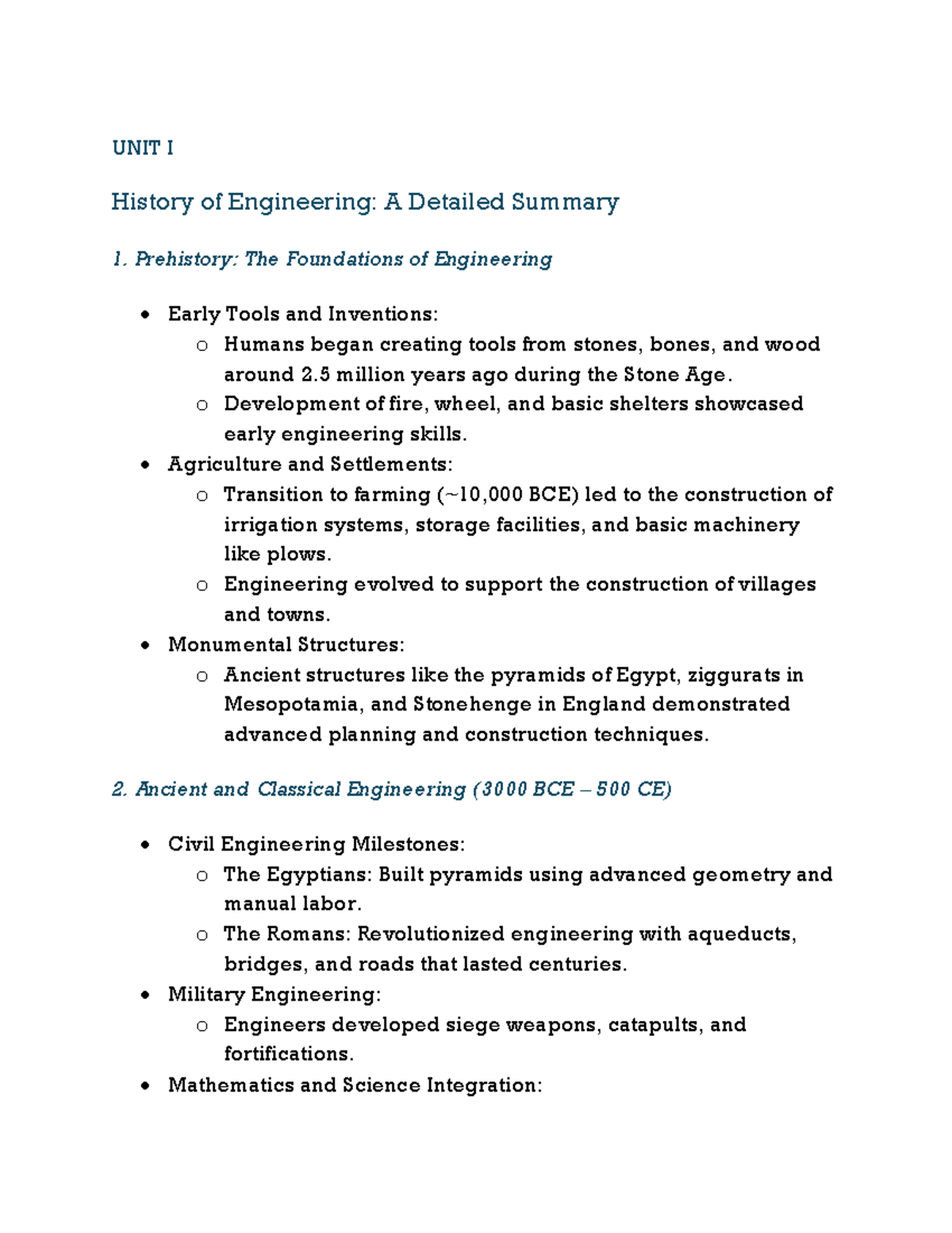 Philosophy of Engineering - UNIT I History of Engineering: A Detailed ...