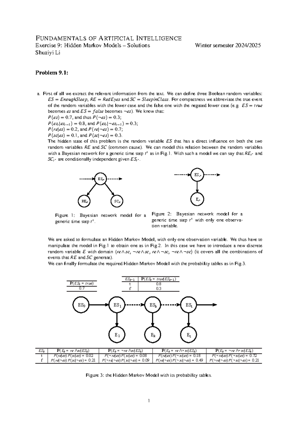 Exercise 9 solutions - FUNDAMENTALS OF ARTIFICIAL INTELLIGENCE Exercise ...