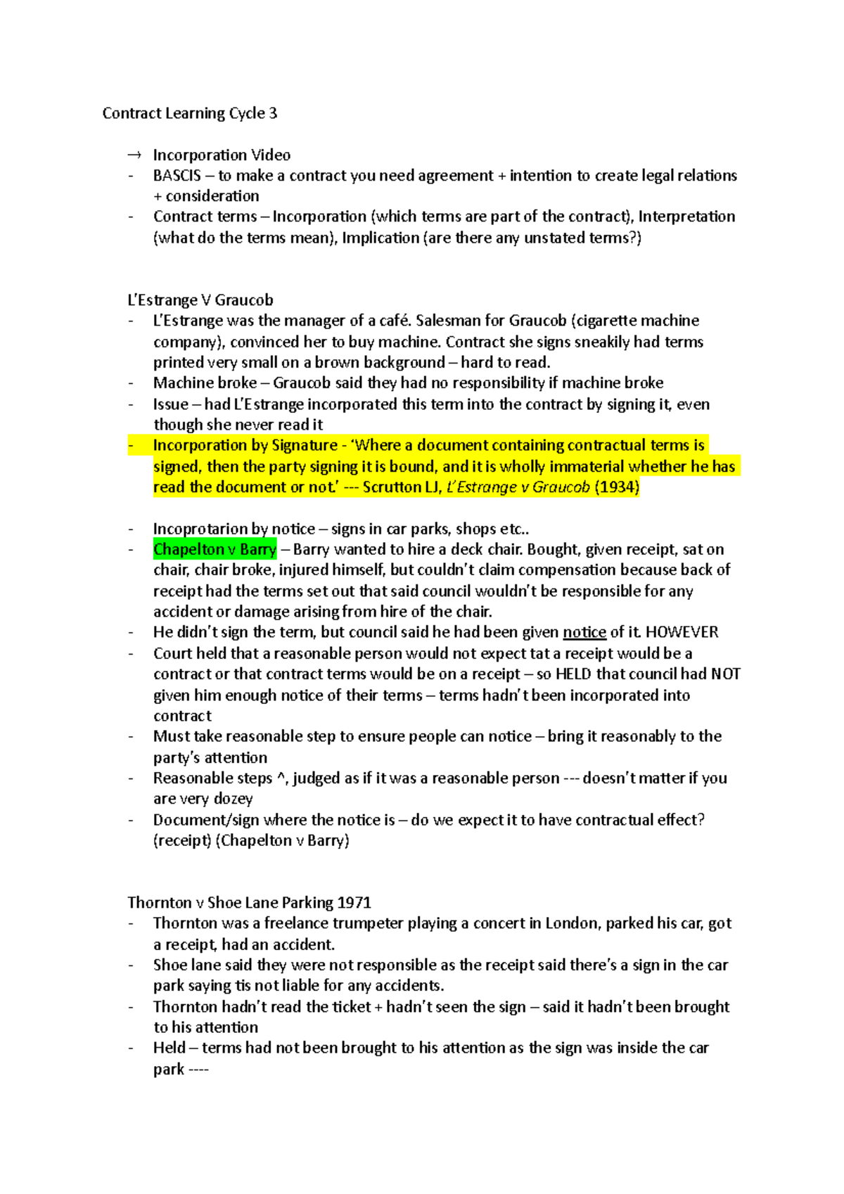 Contract Law: Learning Cycle 3 Overview and Key Cases Analysis - Studocu
