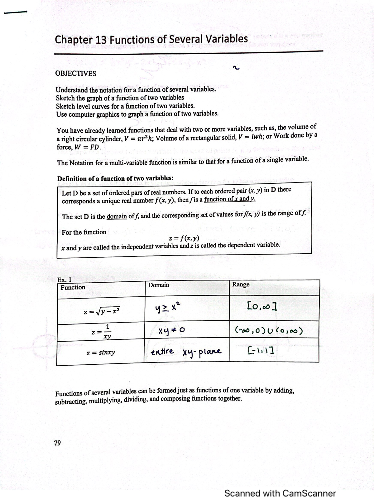 Calculus 3 ch13 notes - Chapter 13 Functions of Several Variables ...
