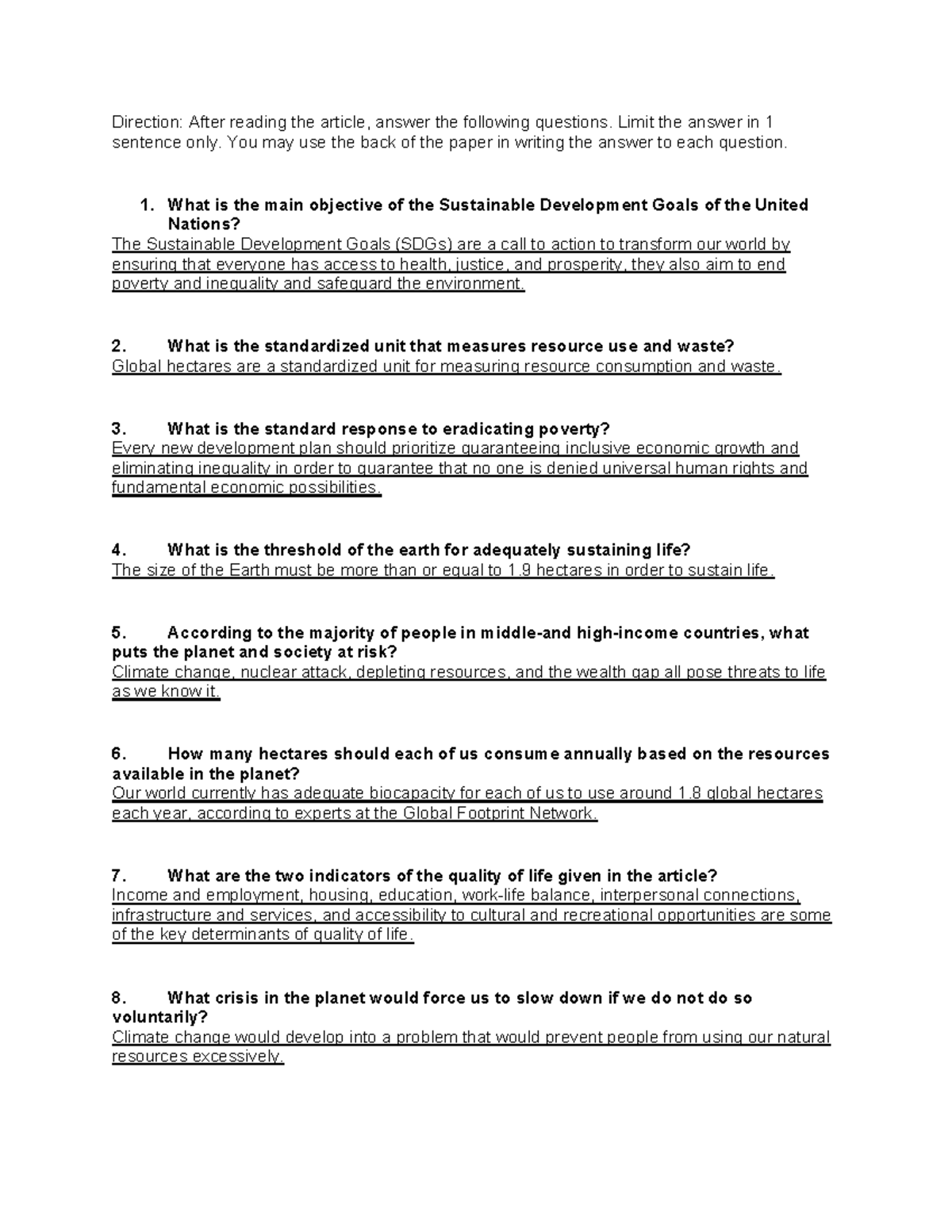 STS Activity: Sustainable Development Goals Q&A Analysis - Studocu