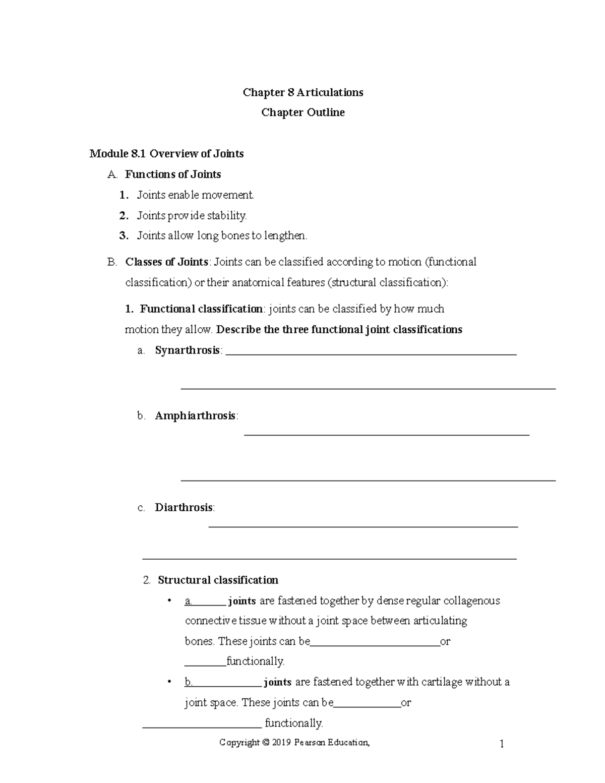 Chapter 8 Notes: Overview of Articulations and Joint Types - Studocu