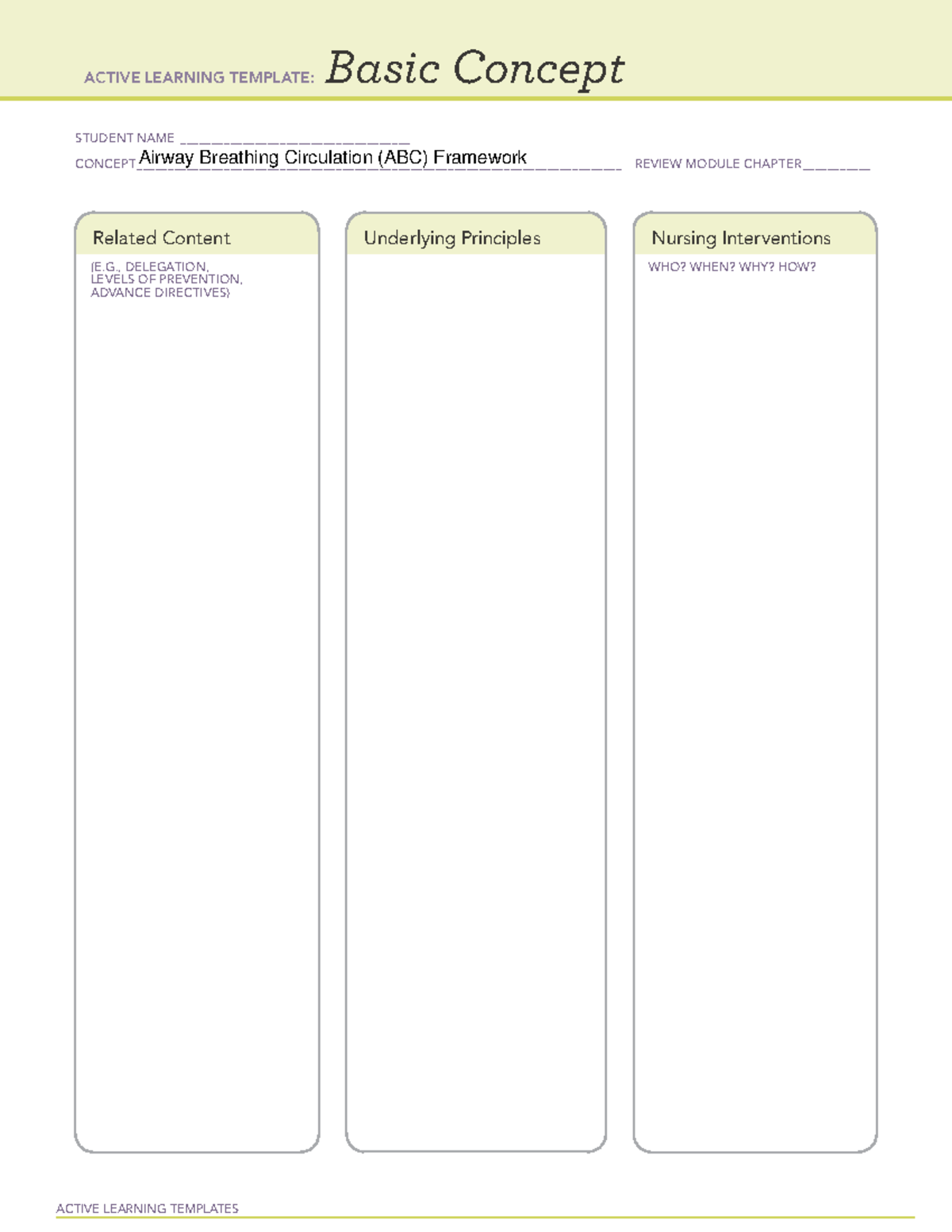 Airway Breathing Circulation (ABC) Framework Template - RNSG 1300 ...