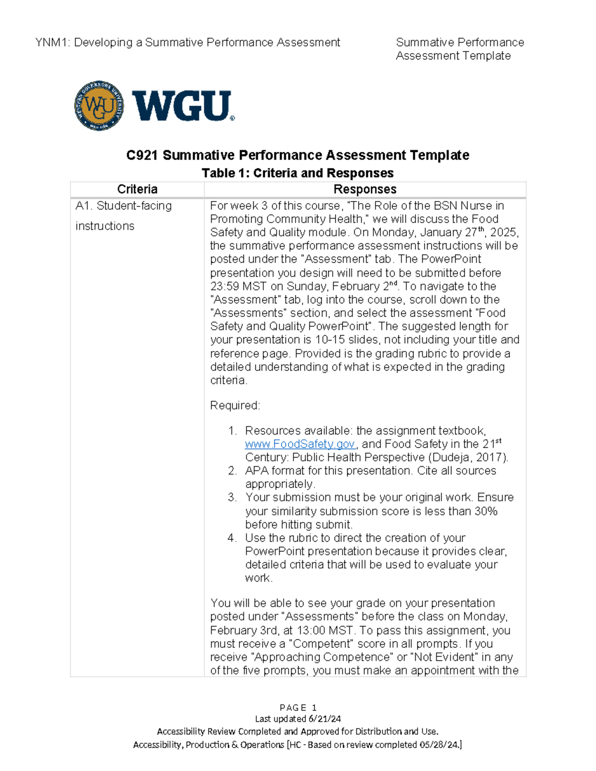 Summative Performance Assessment - Student-facing instructions For week ...
