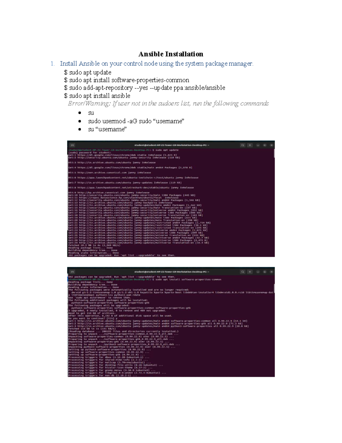 Ansible Installation Guide: Step-by-Step Setup and Configuration - Studocu