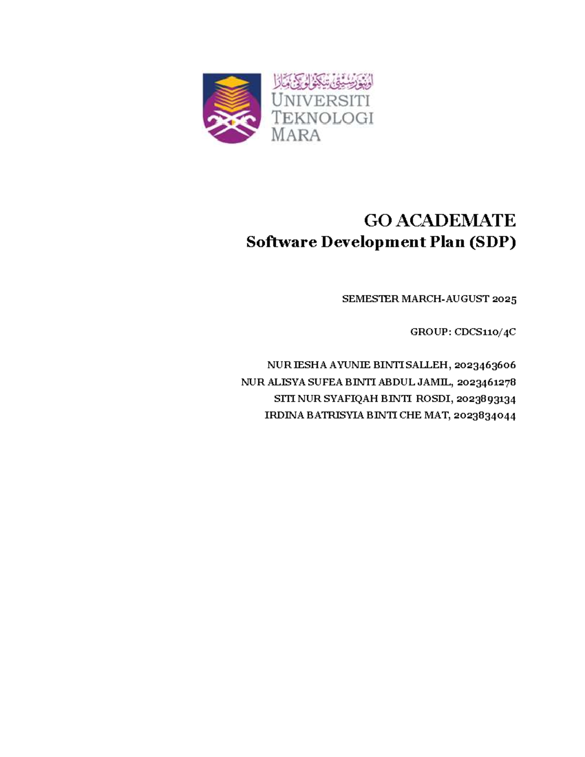 ISP250 Go Academate Software Development Plan (SDP) 2025 - Studocu