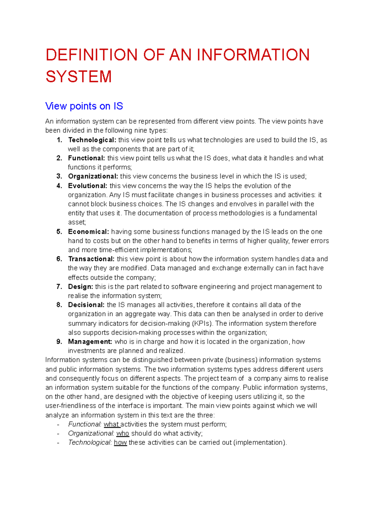 Information Systems Overview - IS 22/23 - Studocu