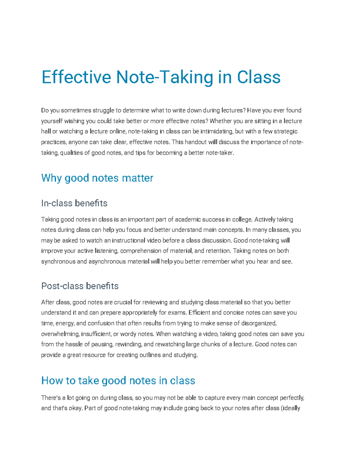Effective Note-Taking Strategies for Academic Success (Course Code ...