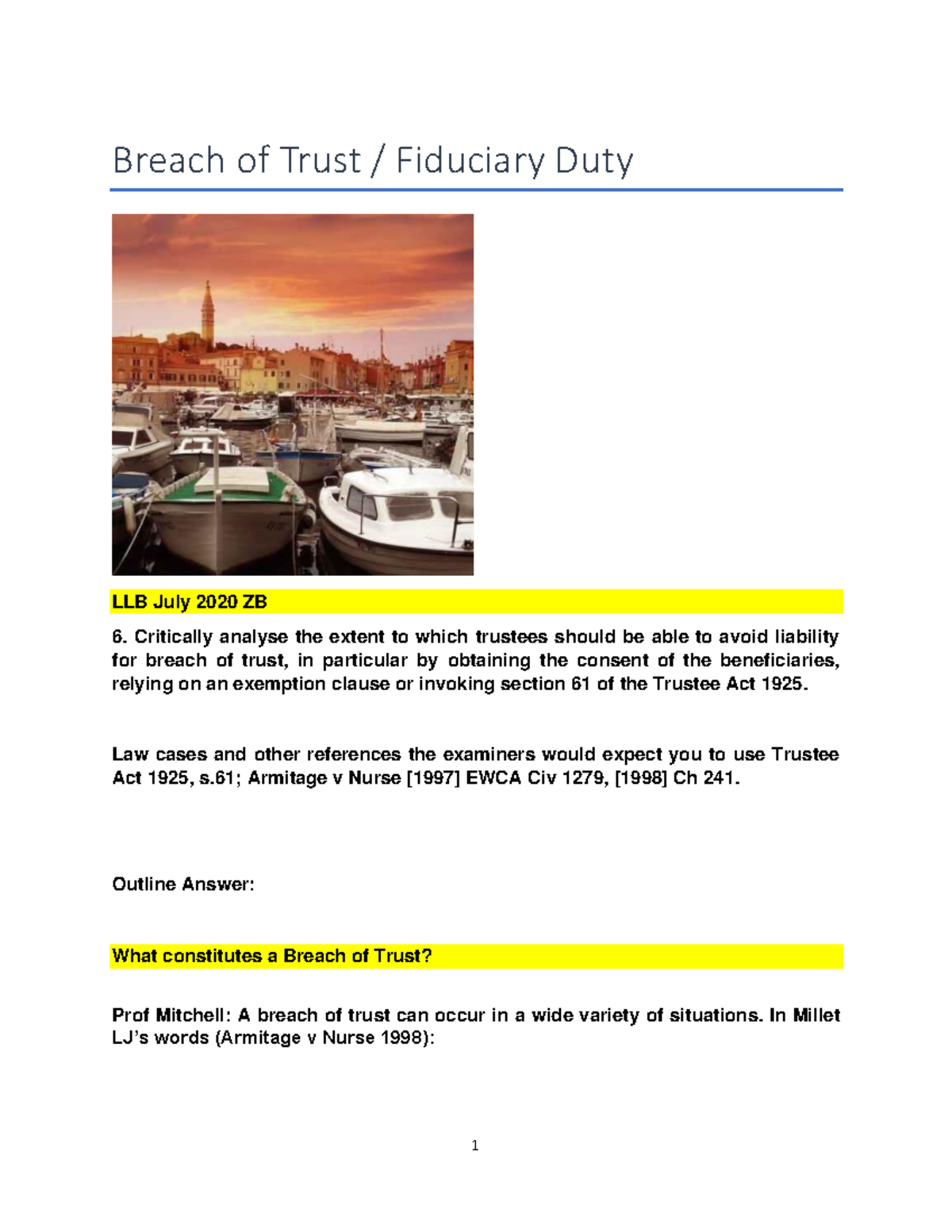 Trusts Revision 2021: Breach of Trust & Fiduciary Duty Analysis LLB ZB ...
