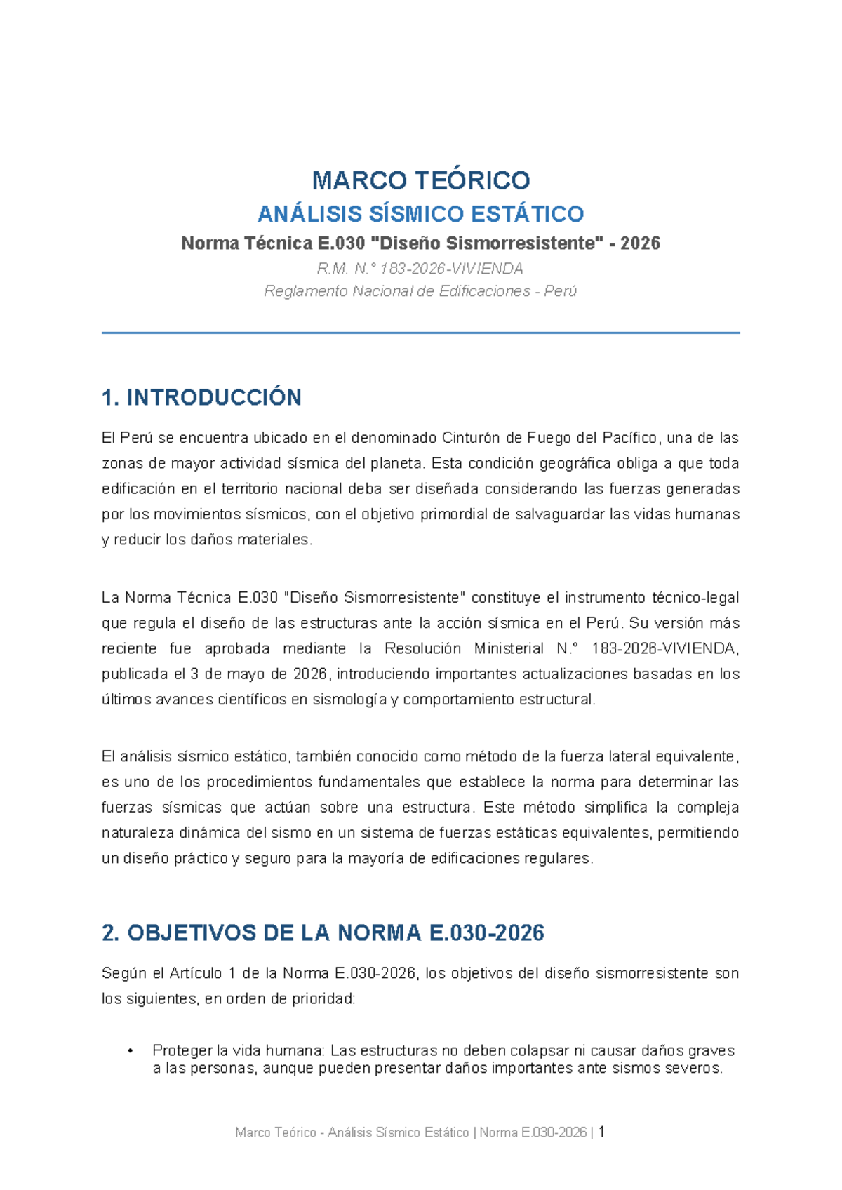 Marco Teórico: Análisis Sísmico Estático según Norma E.030-2026 - Document Preview