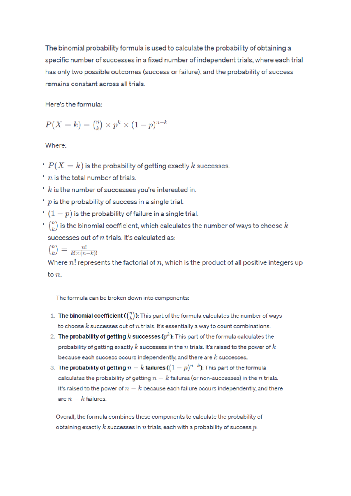 Binomial probability calculation - The binomial probability formula is ...