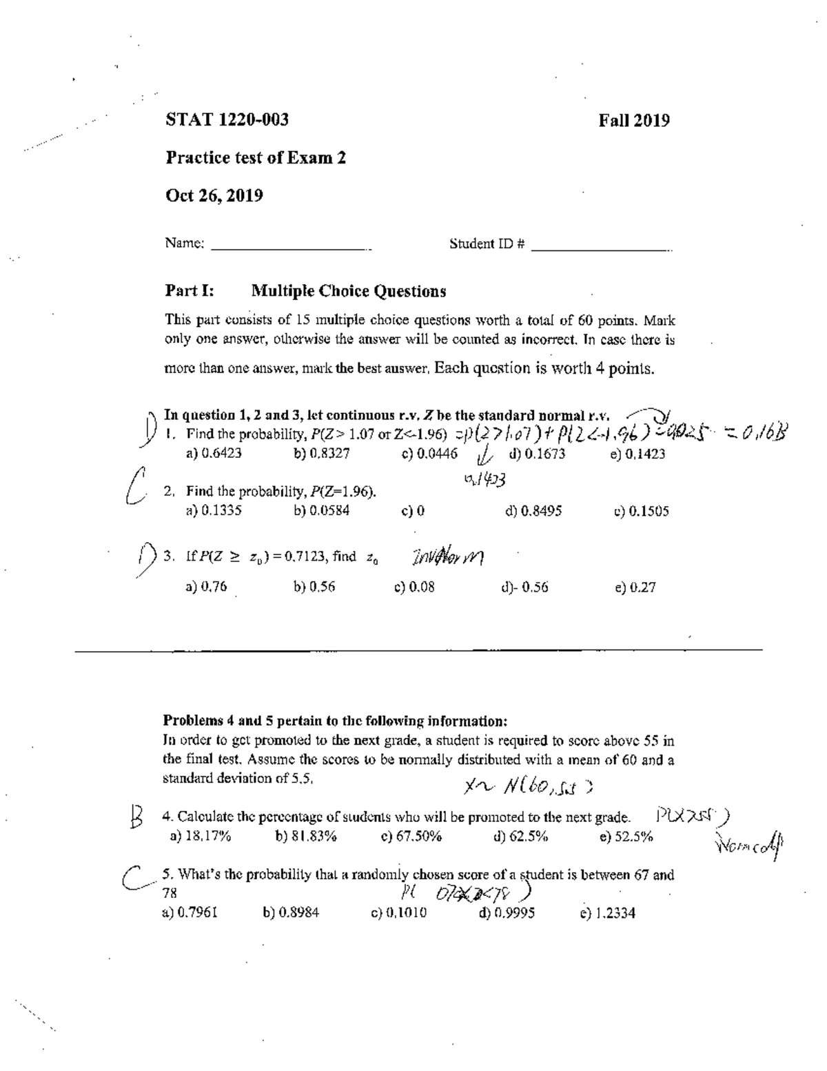 STAT1221 Practice Test 2 Solutions - Fall 2019 Exam Prep - Studocu