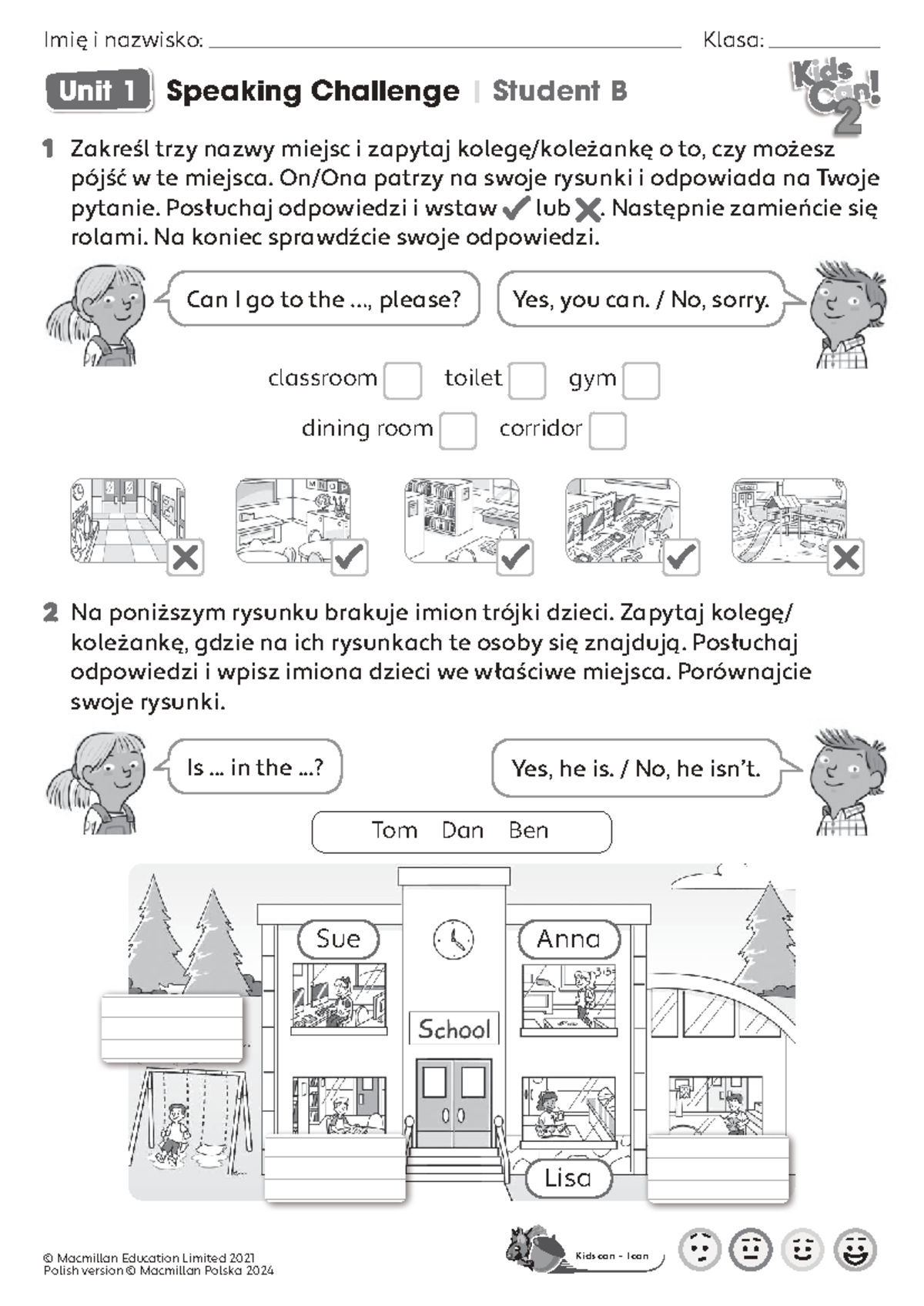 Kids Can 2 Speaking Challenge Unit 1 - Student B Activities - Studocu