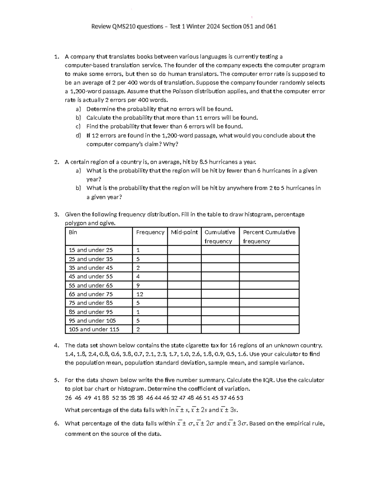 Probability Test Questions: Sample Items for Practice and Review - Studocu