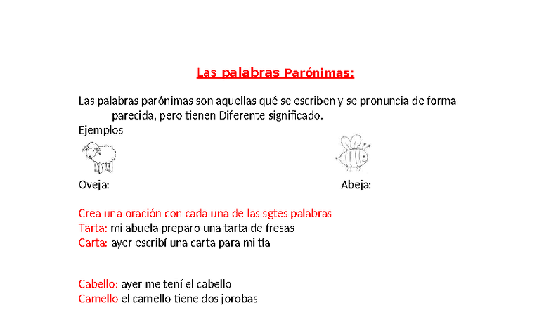 Las palabras Parónimas y Homónimos: Ejemplos y Actividades - Studocu